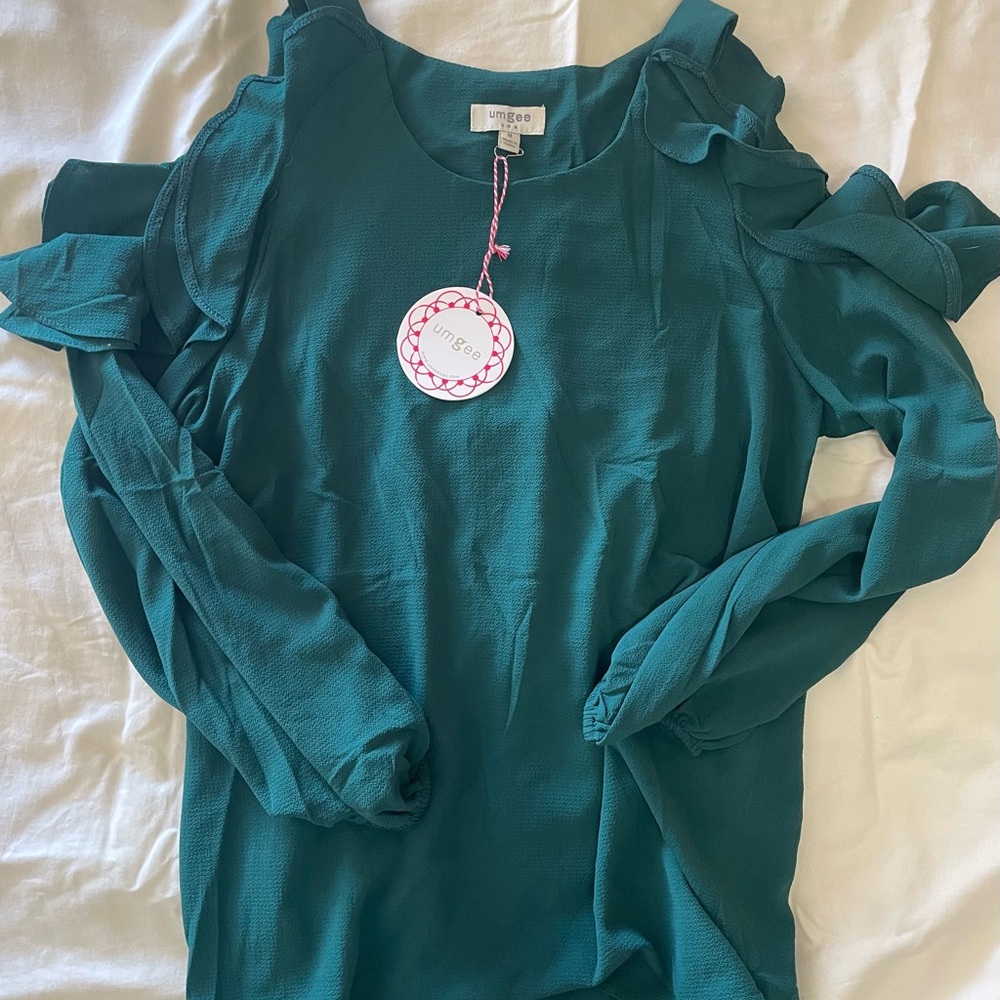 Umgee Teal Cold Shoulder Blouse